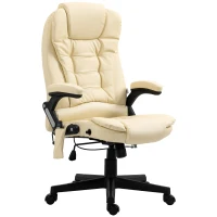 HOMCOM Office Chair Adjustable Heated Ergonomic Massage Swivel Vibrating High Back Leather Executive Chair Office Furniture (Beige)(m-11)