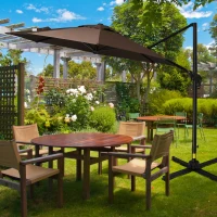 Outsunny 10' Hanging Tilt Offset Cantilever Patio Umbrella with 6-Level Adjustable Angle, Base Stand, UV Fighting Canopy, & 360° Rotation, Coffee(m-9)