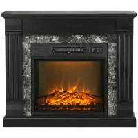 HOMCOM Electric Fireplace Mantel Wood Surround, Freestanding Fireplace Heater with Realistic Flame, Adjustable Temperature, Timer, Overheating Protection, and Remote Control, Black(m-2)