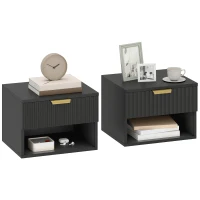 HOMCOM Floating Nightstands, Wall Mounted Bedside Tables Set of 2 with Drawer and Open Shelf, Black(m-9)