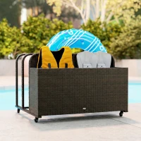 Outsunny PE Rattan Pool Float Storage Organizer with Wheels, Mixed Brown(m-9)