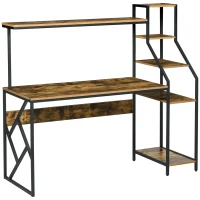 HOMCOM 59" Computer Desk with Storage Shelves, Study Writing Table for Home Office, Industrial Modern Workstation, Rustic Brown(m-1)