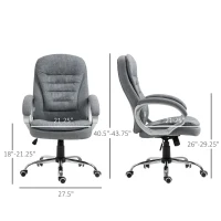 Vinsetto High Back Home Office Chair Executive Computer Chair with Adjustable Height, Upholstered Thick Padding Headrest and Armrest - Grey(m-3)