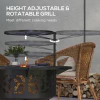 Outsunny Wood Burning Fire Pit Charcoal BBQ Grill, Portable Firepit with Adjustable Grill Grate, Pan and Poker, 33", Black(m-5)