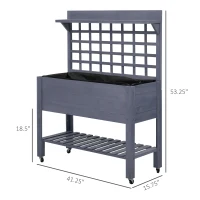 Outsunny 41" Raised Garden Bed Mobile Elevated Wooden Planter Box Stand with Wheels, Trellis and Storage Shelf, Gray(m-3)