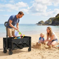 Outsunny 16 Gallon Folding Wagon Cart with Wheels, Heavy-Duty Collapsible Wagon with Drop-Down Tailgate, Black(m-8)