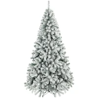 HOMCOM 7ft Snow Flocked Christmas Tree with 1000 Branch Tips, Hinged Design, Artificial Fir Xmas Tree, Green and White(m-13)