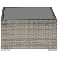 Outsunny Rattan Garden Coffee Table, 25.6" Square Garden Rattan Table with Tempered Glass Top, Grey(m-2)