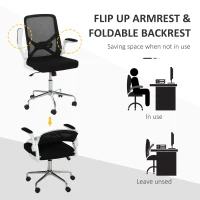 Vinsetto Ergonomic Mesh Office Chair Rocking Swivel Computer Task Desk Chair with Folding Backrest, Lumbar Support, Flip-up Arms and Adjustable Height, Black(m-18)