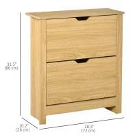 HOMCOM Shoe Storage Cabinet with 2 Flip Drawers and Adjustable Shelves for 8–12 Pairs of Shoes, Natural Wood(m-3)