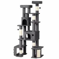 PawHut 79" Extra Large Cat Tree Tower with Dual Baseboard for Large Adult Big Cats, Dark Gray(m-1)