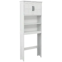 kleankin Modern Over The Toilet Storage, Bathroom Cabinets Over Toilet with Open Shelves and Double Door Cabinet, White(m-2)