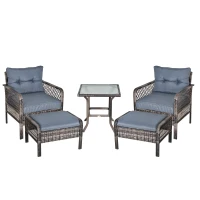 Outsunny 5-Piece PE Wicker Patio Furniture Set, Conversation Set with Outdoor Ottomans, Table & Chairs, Small Balcony Furniture for Apartments, Steel, Gray(m-1)