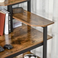 HOMCOM Compact Computer Desk with 4-Tier Open Bookshelf, Writing Table with Steel Frame for Home Office, Rustic Brown(m-10)