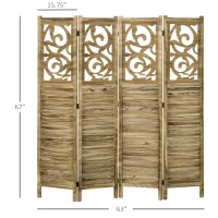 HOMCOM Wooden Room Divider, 4 Panel Double Hinged Folding Privacy Screen for Home Office, 63"x67"x0.75", Brown(m-3)