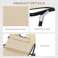 Outsunny Folding Lounge Chair Set of 2, Reclining Beach Tanning Chair with Face Hole, Pillow, 4-Position Adjustable Flat Sun Lounger, Steel Frame for Outdoor Patio Pool, Beige(m-6)