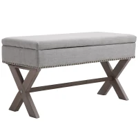 HOMCOM 35.75" Storage Ottoman, Upholstered Storage Bench with Hidden Space, Nailhead Trim and X-Shaped Wood Legs, for Living Room, Entryway, Bedroom, Grey(m-1)