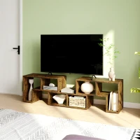 HOMCOM TV Stand for TVs up to 75", 3-Piece Modular TV Console with Open Storage Shelves, Rustic Brown(m-8)