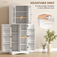 HOMCOM 64" Tall Kitchen Pantry Cabinet, Kitchen Cabinet with Soft-Close Acrylic Doors, 10 Shelves, 8 Door Racks, White(m-5)