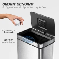 HOMCOM 15.9 Gallon (60 L) Sensor Can, Automatic Garbage Can with Soft-Close Lid, Fingerprint-Proof Stainless Steel, Silver(m-4)