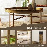 HOMCOM Coffee Table for Living Room, 24" Round Center Table with Hammered Tray Top and Metal Frame for Bedroom, Gold(m-5)