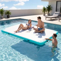 Outsunny 10' x 7' Water Floating Dock, Rafting Inflatable Island with Air Pump and Backpack for Pool, Beach, Ocean, Blue & Green(m-1)