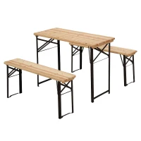 Outsunny 3 Pieces Folding Picnic Table Set, Portable Folding Picnic Table and Benches with Steel Frame for Garden, Park, Natural Wood(m-2)