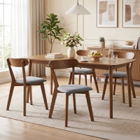 HOMCOM Dining Chairs Upholstered Linen-Look Kitchen Chairs Rubberwood Legs Set of 4 Grey and Brown