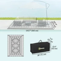 Outsunny 9' x 12' Outdoor RV Rug, Reversible Patio Floor Mat with Carry Bag, Rhombus Patchwork, Grey and White(m-3)