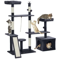 PawHut 53" Cat Tree, Cat Tower with Scratching Posts, Cat Condo, Beds, Platforms, Toy Balls for Indoor Cats, Dark Grey(m-9)