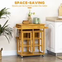 HOMCOM Breakfast Cart Table and Chair Set Kitchen Island with Seating(m-7)