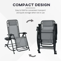 Outsunny 2 Outdoor Rocking Chairs Foldable Reclining Zero Gravity Lounge Rockers w/ Pillow Cup & Phone Holder, Gray(m-4)