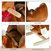 Qaba Baby Rocking Horse, Plush Animal Rocker for Toddlers Aged 18-36 Months, Stuffed Ride Toy with Hand Puppet, Sounds, Seat Belt, Brown(m-6)