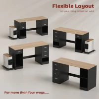 HOMCOM Office Desk, 55" Computer Desk with 4 Reversible Drawers, Mobile PC Stand, Adjustable Shelf, Black Wood Grain(m-5)