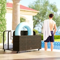 Outsunny PE Rattan Pool Float Storage Organizer with Wheels, Mixed Brown(m-7)