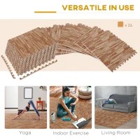 HomCom 96 Sq Ft Dark Wood Grain Look EVA Foam Exercise Floor Mats with Easy Connect Design & Soft Feel/Material(m-7)