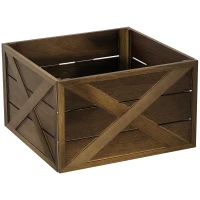 HOMCOM 24" Farmhouse Christmas Tree Base Cover Wooden Christmas Tree Collar Box Home Decoration Dark Distressed Wood Finish(m-9)