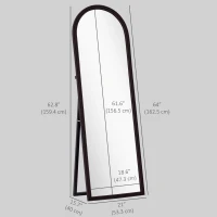 HOMCOM 64" x 21" Full Length Mirror, Free Standing, Leaning or Wall, Arched Full Body Mirror, Brown Wood Grain(m-3)