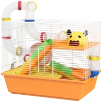 PawHut 3 Tiers Hamster Cage for Gerbil, Dwarf Hamster with Tunnels, Water Bottle, Exercise Wheel, 18" x 11" x 15" - Orange(m-2)