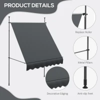 Outsunny 6.5' x 4' Manual Retractable Awning, Non-Screw Freestanding Patio Awning, UV Resistant, for Window or Door, Dark Grey(m-7)