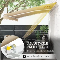 Outsunny 13' x 8' Manual Retractable Patio Awning Sun Shade Outdoor Deck Window Door Canopy Shelter Aluminum Frame Khaki(m-4)