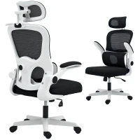 HOMCOM Mesh Office Chair, Ergonomic Desk Chair with Flip-up Armrest, Rotatable Headrest, Adjustable Lumbar Support, Black(m-9)