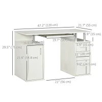 HOMCOM 47" Computer Desk with Keyboard Tray and Storage Drawers, Home Office Workstation Table with Storage Shelves, White(m-3)