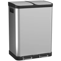 HOMCOM Kitchen Garbage Bin, 2 x 7.9 Gal (2 x 30 L) Trash Can, Soft-Close Garbage Can with Removable Inner Buckets, Silver(m-9)