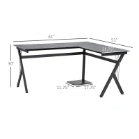 HOMCOM 61 Inch Modern Reversible L-Shaped Home Office Desk Computer Laptop Table Gaming Desk Corner Workstation with CPU Stand, Space Saving, Black(m-4)
