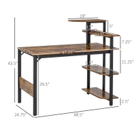 HOMCOM Compact Computer Desk with 4-Tier Open Bookshelf, Writing Table with Steel Frame for Home Office, Rustic Brown(m-3)