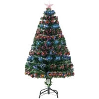 HOMCOM 4ft Fiber Optic Artificial Fir Christmas Tree, LED Pre-Lit Holiday Decoration with 130 Lights and Branch Tips(m-1)
