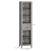 kleankin Narrow Bathroom Storage Cabinet with Drawer and 5 Tier Shelf, Tall Cabinet Freestanding Linen Tower, Slim Corner Organizer, Gray(m-3)