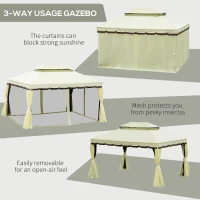 Outsunny 9.5' x 13' Patio Gazebo, Aluminum Frame Double Roof Outdoor Gazebo Canopy Shelter with Netting & Curtains, Cream White(m-5)