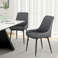 HOMCOM Upholstered Kitchen Chairs, Modern Dining Chairs Set of 2 with Diamond Tufting and Steel Legs for Dining Room, Grey(m-1)